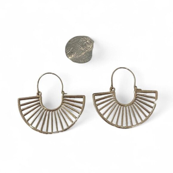 Gold Tone Moon Fan Pierced Earrings - Picture 2 of 2